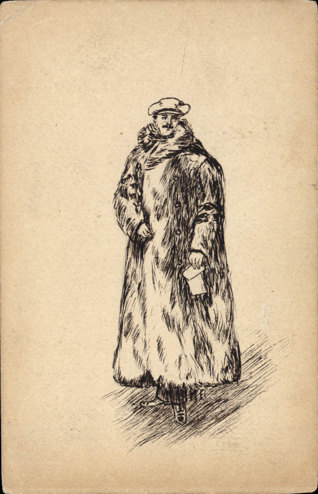 Homme en manteau fourré — dessin — éditeur non visible