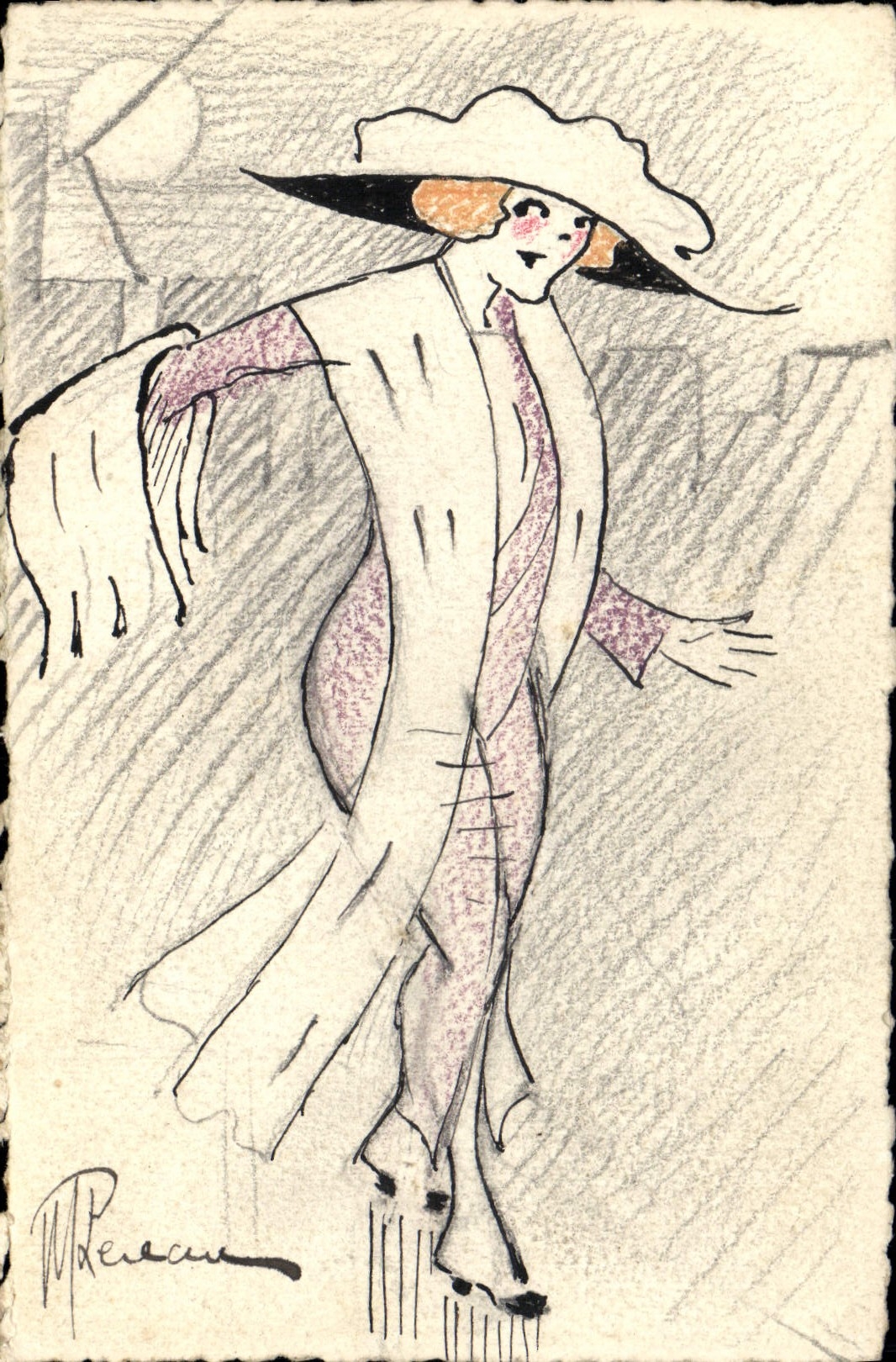 Femme en costume élégant — dessin au crayon — M. Renaud