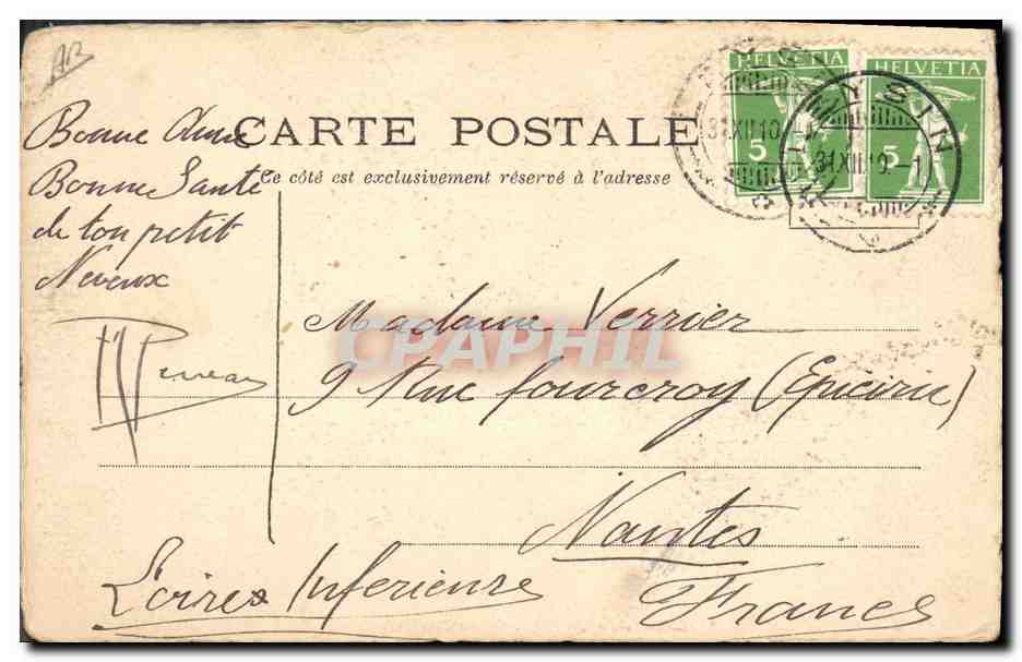 Femme en chapeau — Bonne Année — T.T. (signé) — Carte postale — Rückseite