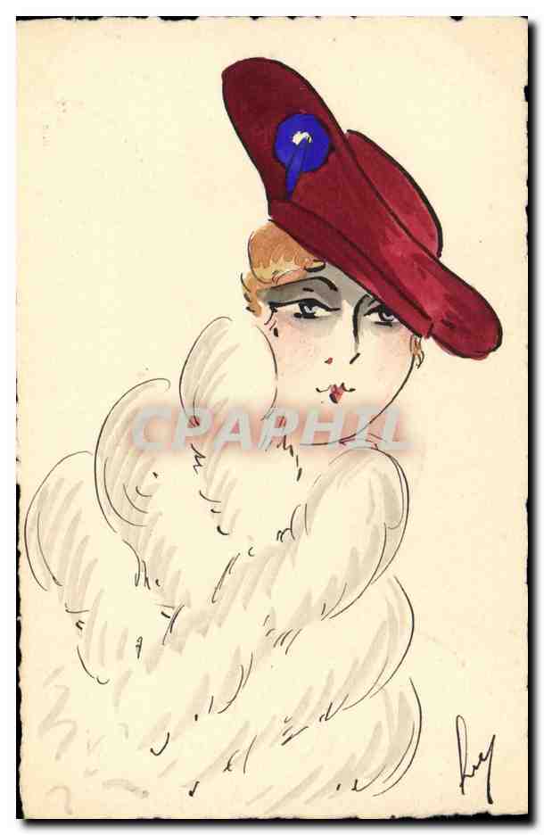 Femme en chapeau rouge — illustration — éditeur non visible