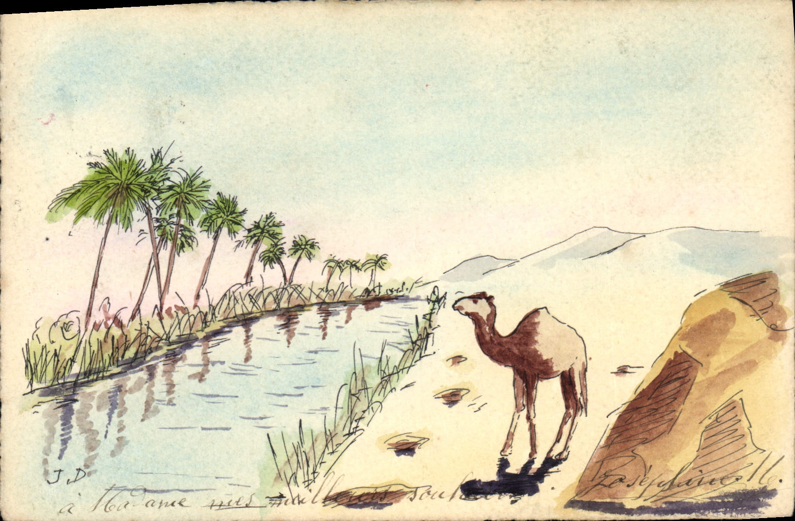 Scène de Nil — dessin à l'aquarelle — J.D. et R. G. Chaine
