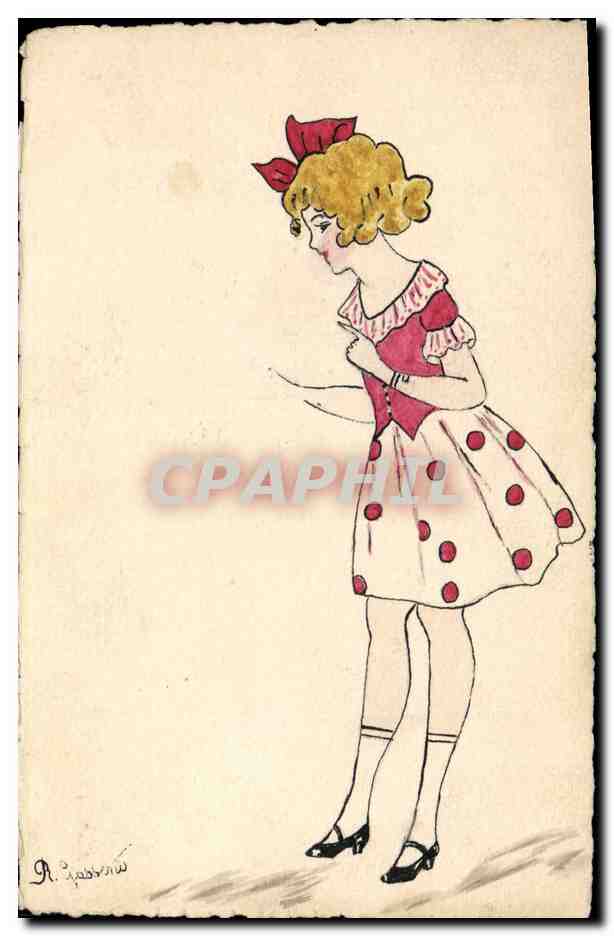 Fille en robe à pois — dessin de R. Raphaël — J.P. Paris n°133