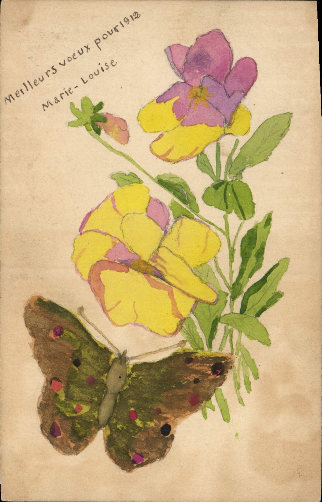 Fleurs et papillon — 1912 — Marie-Louise