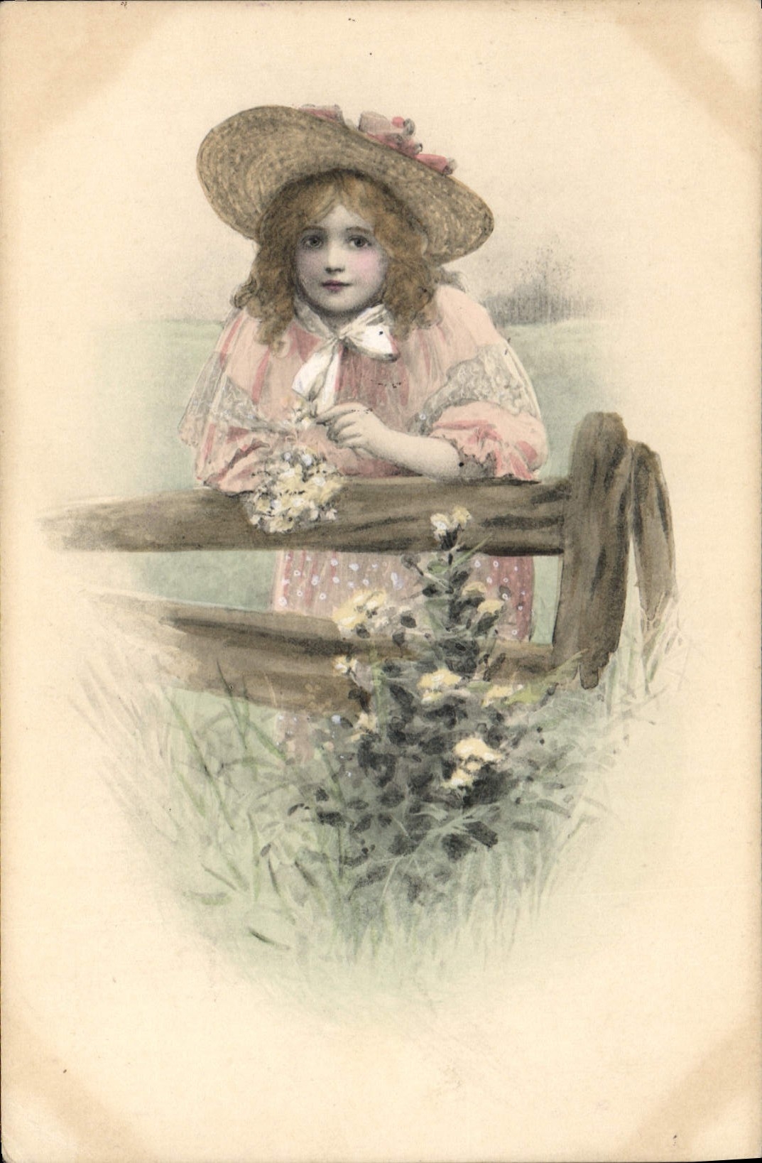 Fille en chapeau de paille — jardin — M. M. Vienne, N° 223