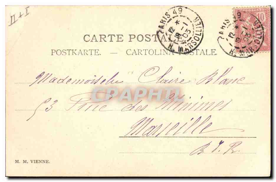 Femmes et enfants avec poussins et agneau — éditeur F. A. (Paris) — Verso