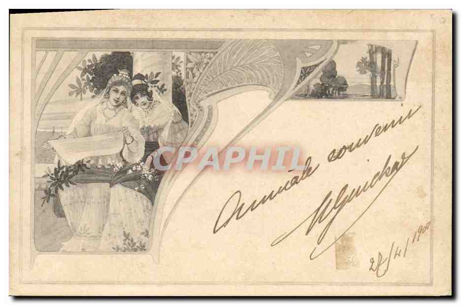Deux jeunes femmes — scène décorative — éditeur M. Gouichar, n° de série non visible