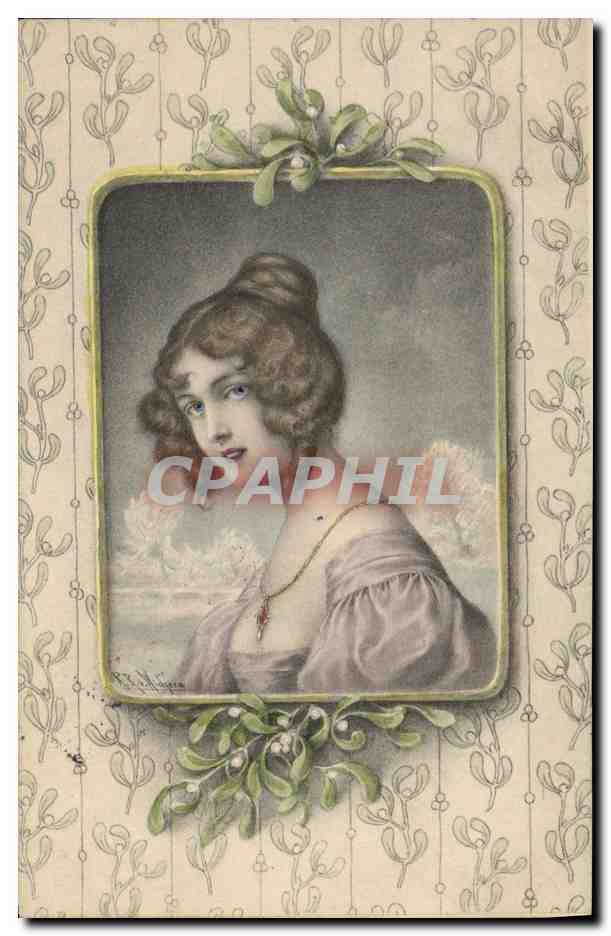 Portrait de jeune femme — décor de gui — éditeur M. M. Vienne, n° 225