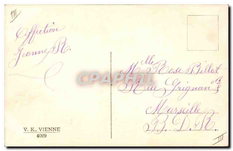Femme et enfant avec bouquet — Pâques — éditeur V. K., Vienne, n° 4029 — Rückseite