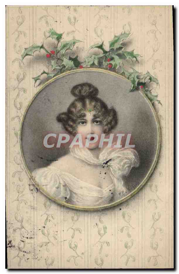 Mujer en busto — decorado de hiedra — editor P. R. Delaporte