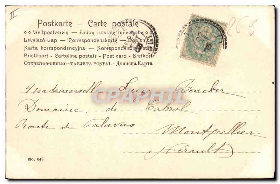 Jeune femme en robe élégante tenant un petit chien — dédicace à l'artiste — éditeur anonyme, n° 846 — Back
