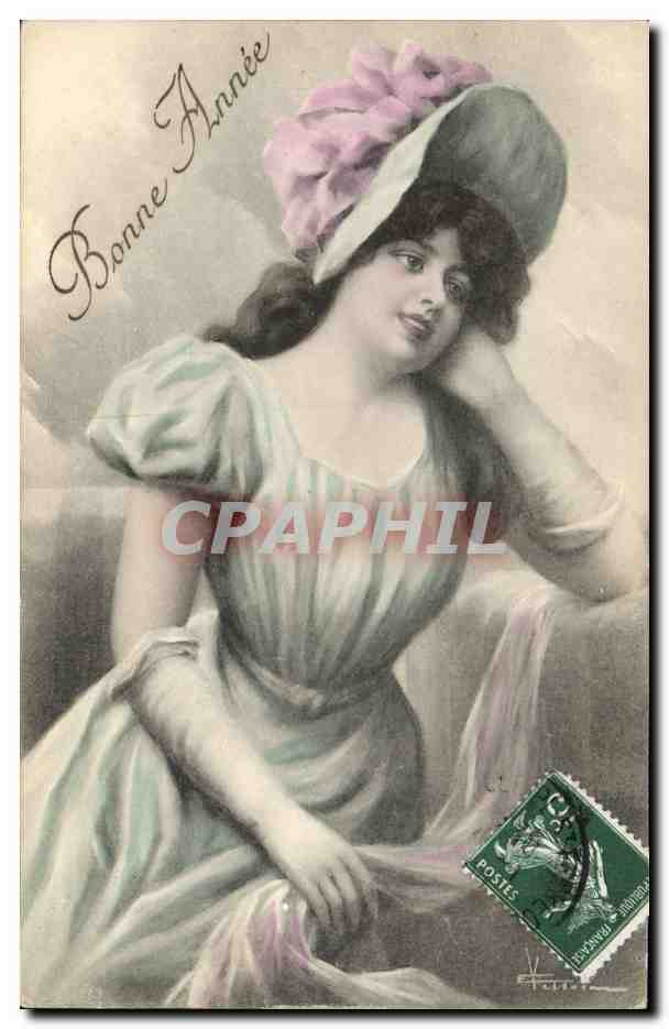 Jeune femme en chapeau à fleurs — Bonne Année — éditeur V.K., Vienne, n°7011