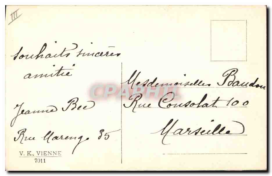 Jeune femme en chapeau à fleurs — Bonne Année — éditeur V.K., Vienne, n°7011 — Verso