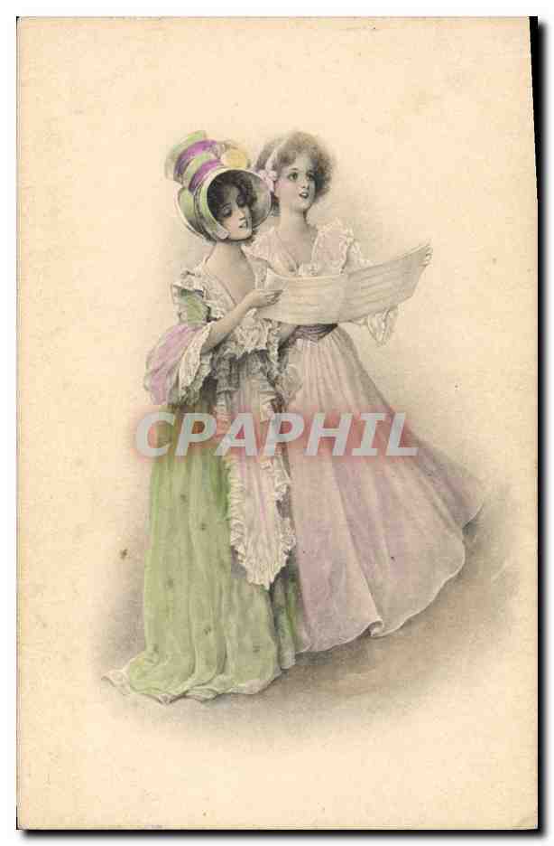 Deux jeunes femmes en robe de bal — éditeur M. M. Vienne, n° 270