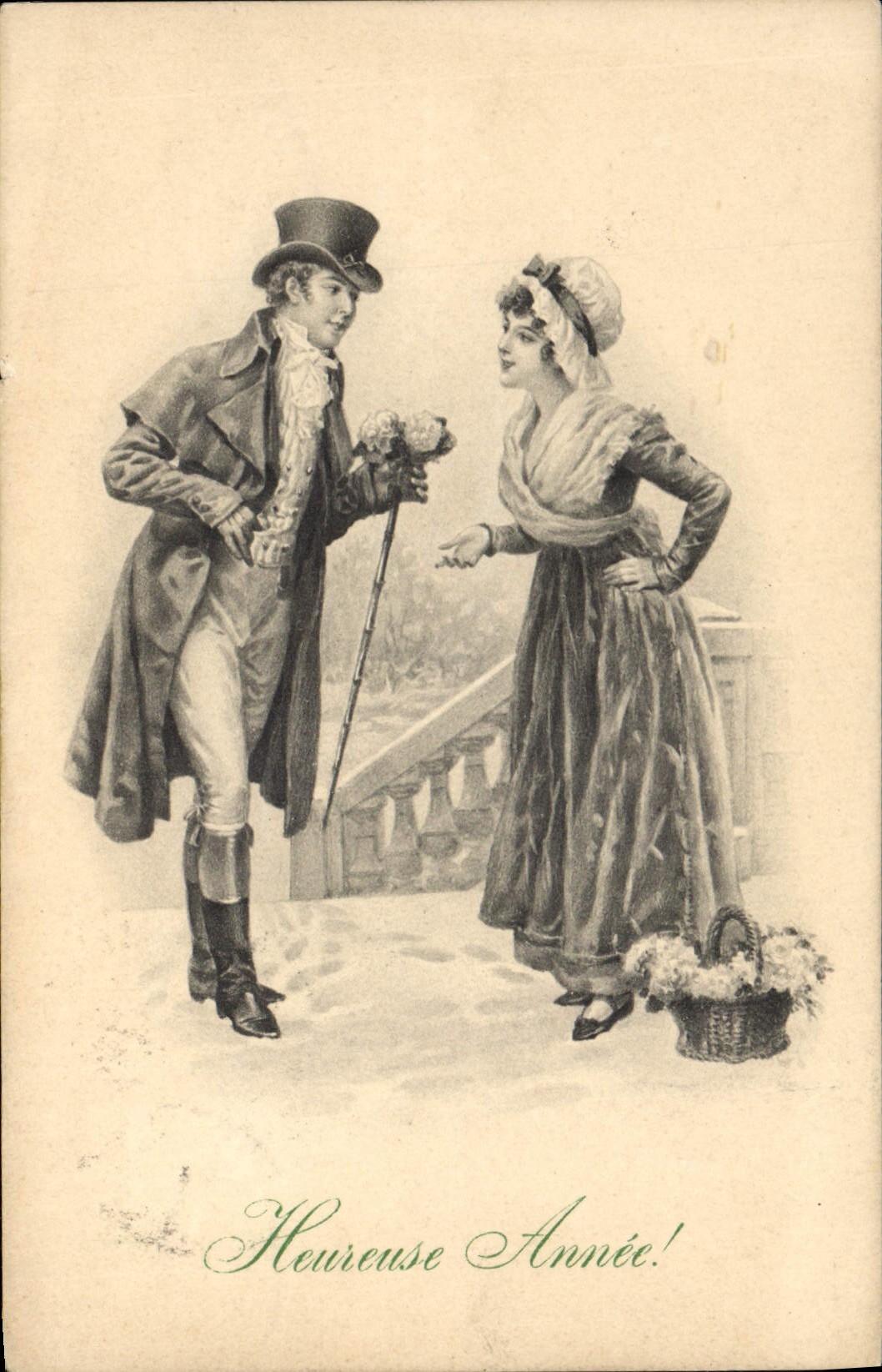 Couple en tenue d'époque — Heureuse Année! — M. M. Vienne, n° 37