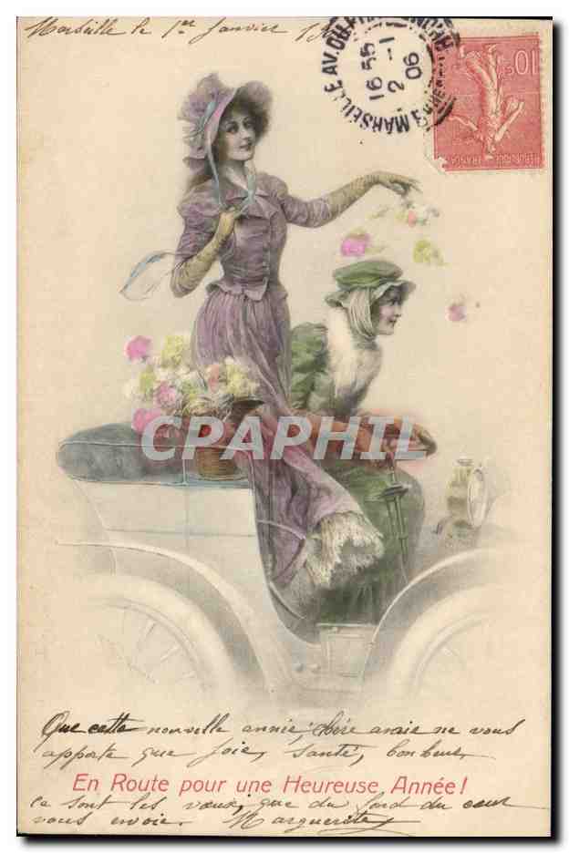 Femme et passagère dans une voiture — En Route pour une Heureuse Année ! — M. M. Vienne, Nr. 240