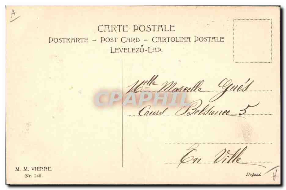 Femme et passagère dans une voiture — En Route pour une Heureuse Année ! — M. M. Vienne, Nr. 240 — Rückseite