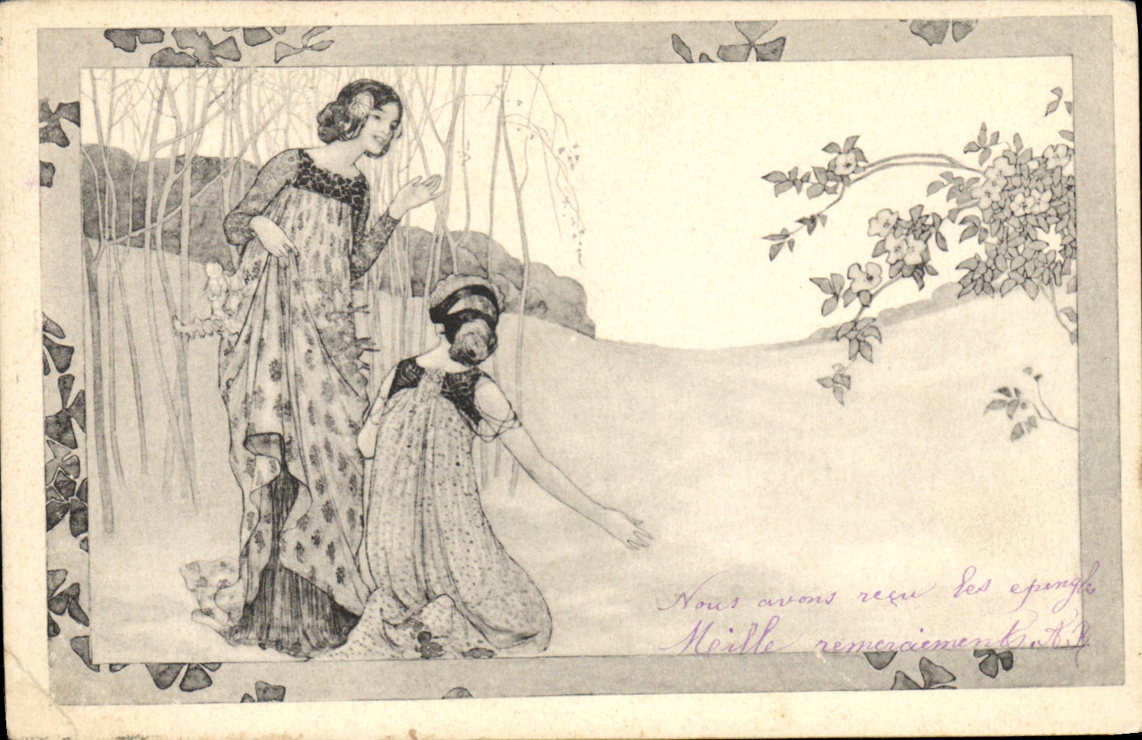 Deux femmes dans un paysage — illustration Art Nouveau — éditeur non identifié