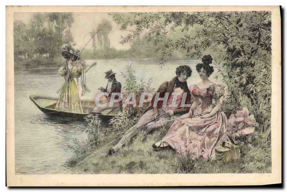Pêche en famille au bord d'un lac — M. M. Vienne, n° 152