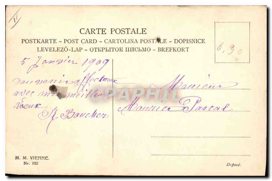 Pêche en famille au bord d'un lac — M. M. Vienne, n° 152 — Verso