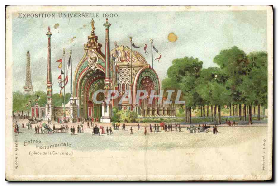 CPA Carte transparente Paris Exposition Universelle 1900 Entree monumentale Place de la Concorde