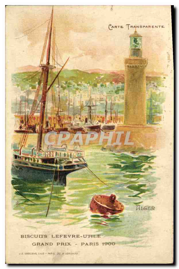Algérie — Port d'Alger avec phare — Carte transparente J.E. Goossens, n° 26, éditée par J.C. Gerando
