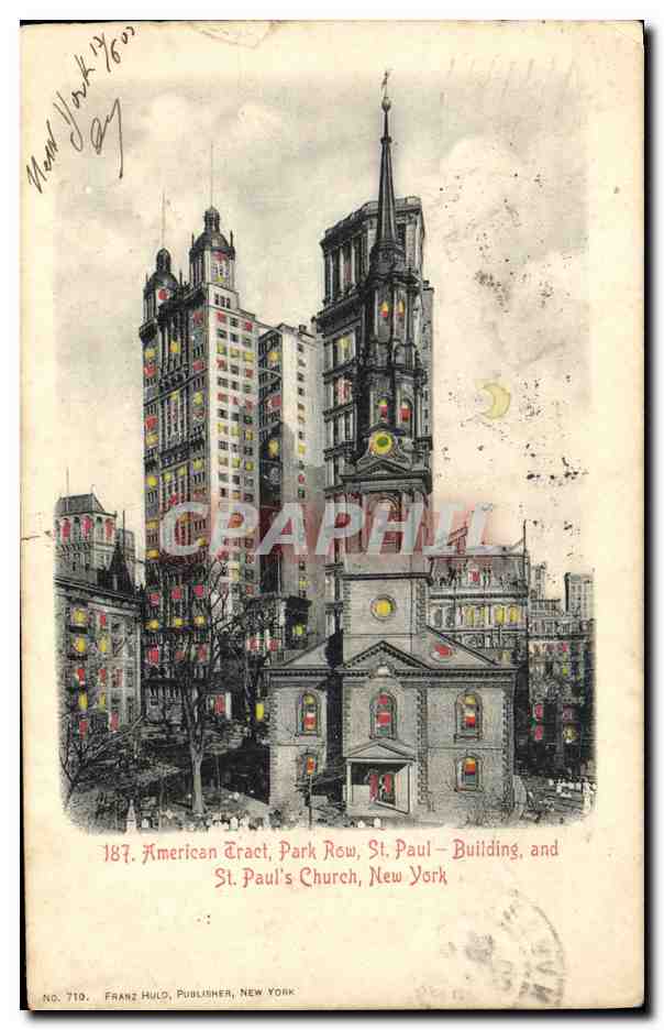 CPA Carte transparente American Tract Park Row St paul Building and St Paul's Church New York