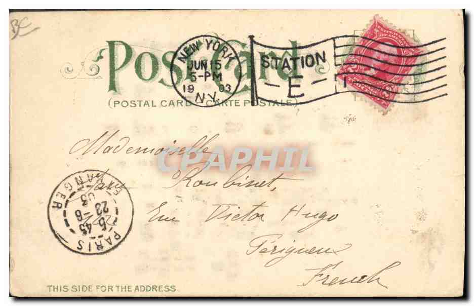 CPA Carte transparente American Tract Park Row St paul Building and St Paul's Church New York — Rückseite