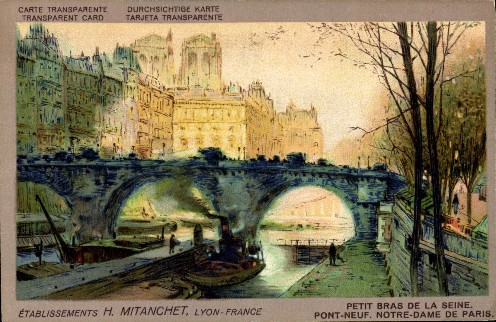 Petit bras de la Seine, Pont-Neuf, Notre-Dame de Paris — Établissements H. Mitanchet, Lyon-France