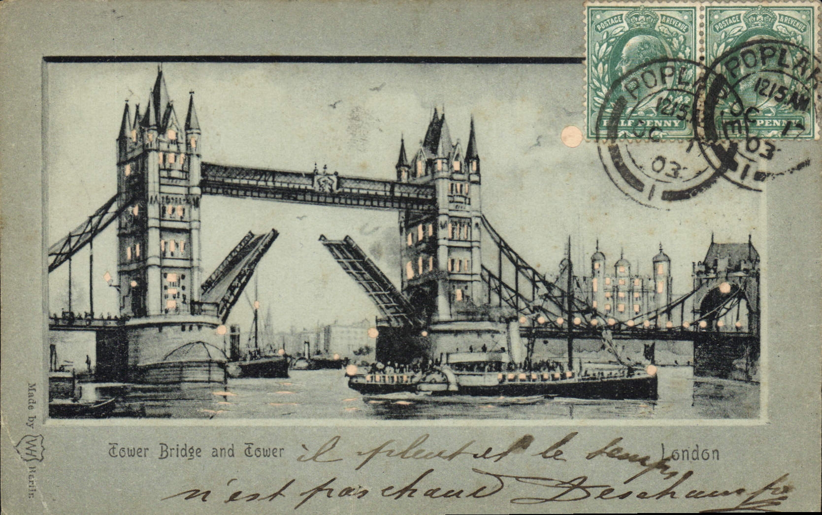 CPA Carte transparente Tower bridge and tower London Londres