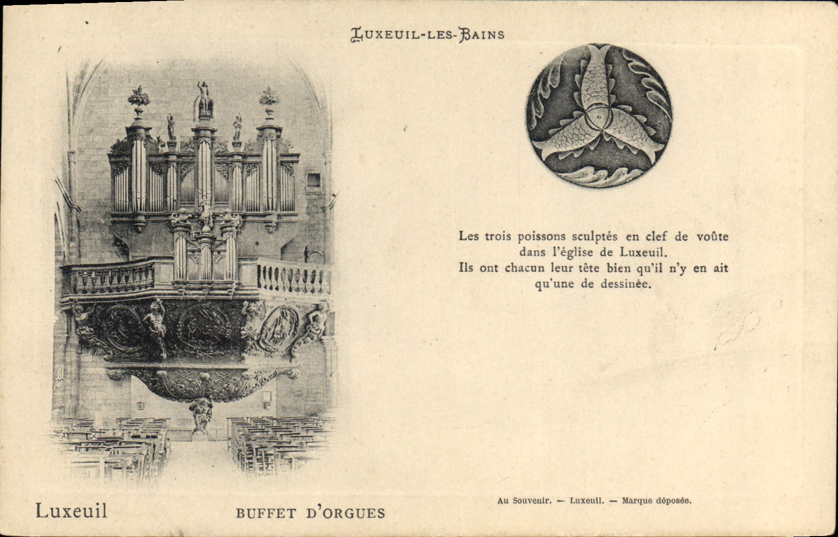 Luxeuil-les-Bains — Buffet d'orgues et poisson sculpté — Au Souvenir, Luxeuil