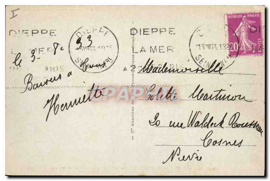 Dieppe - La Jetée et le Steamer « PARIS » arrivant de Newhaven — Verso