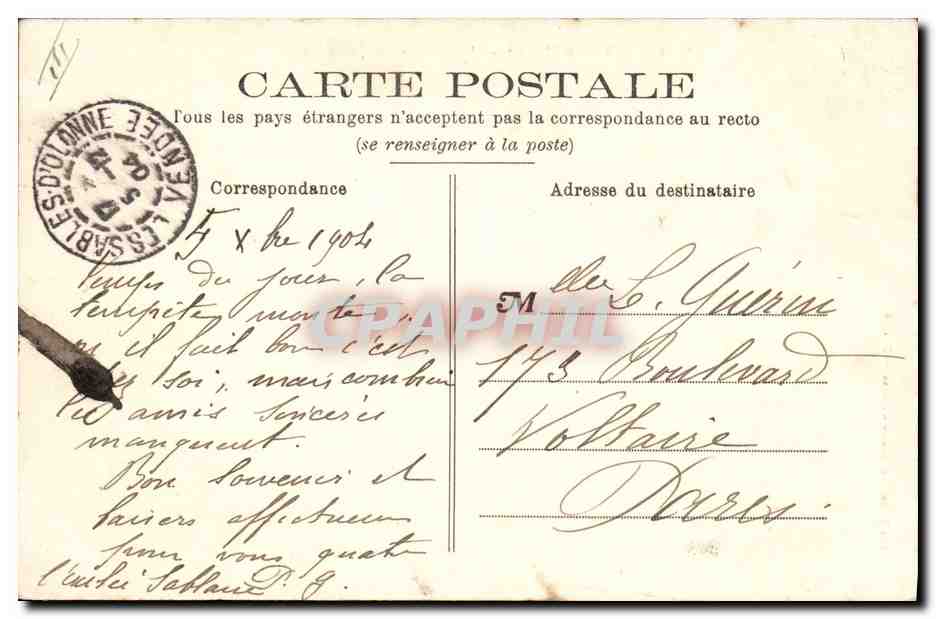 CPA Les Sables D'Olonne Le Phare rouge mer agitee — Rückseite