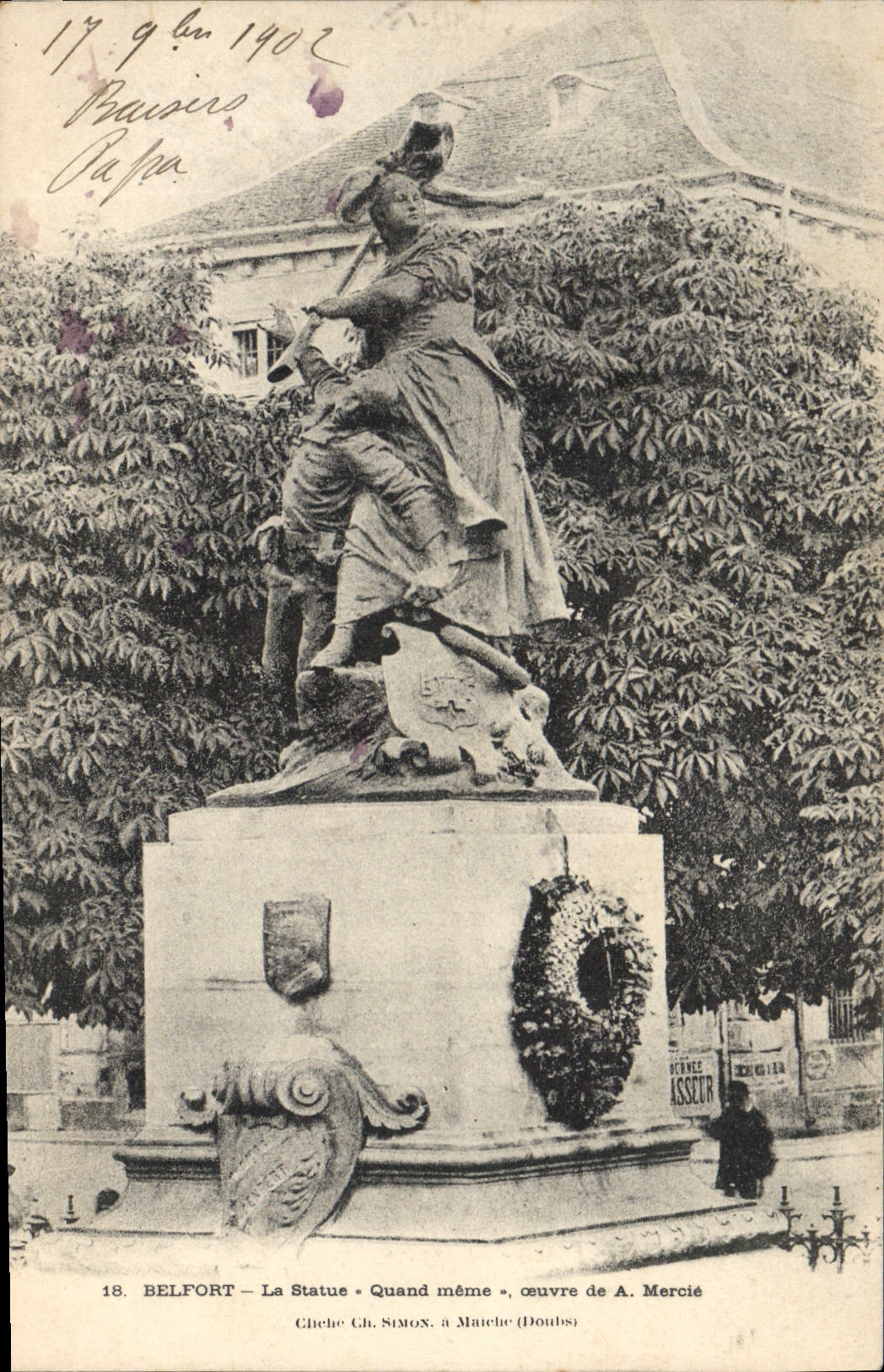 Belfort — La Statue « Quand même », œuvre de A. Mercié — éditée par Chiche Gh. SimoX, à Maucche (Doubs)