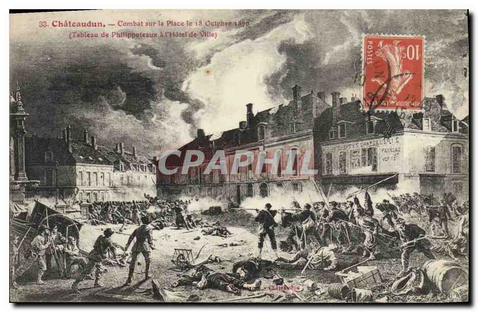 CPA Militaria Chateaudun Combat sur la place le 18 octobre 1870