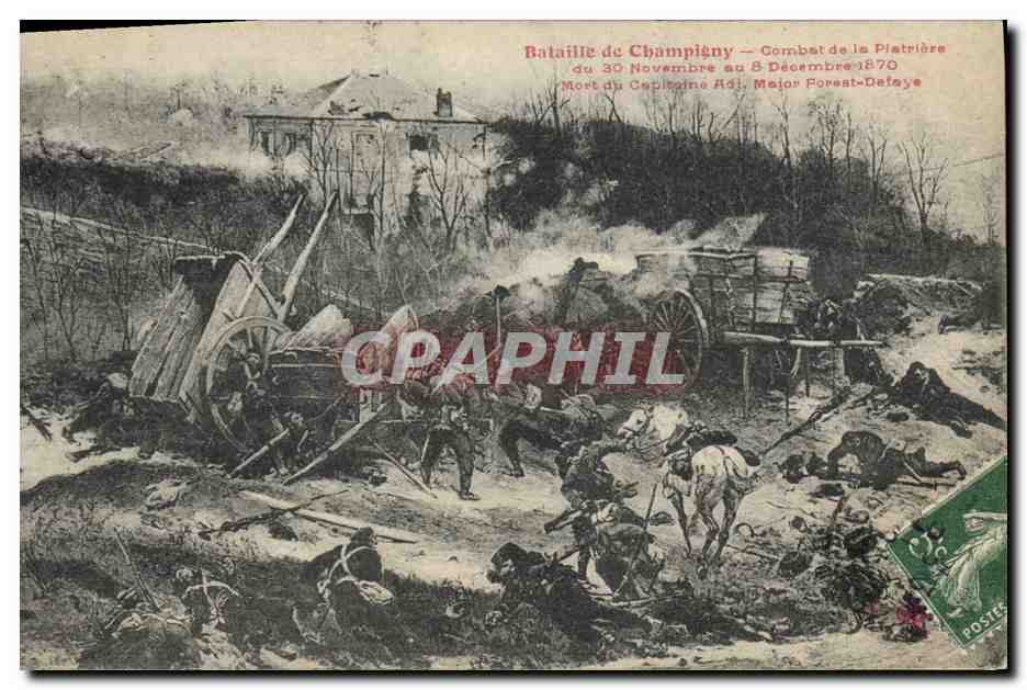 Bataille de Champigny — Combat de la Platrière — Mort du Capitaine Adi. Major Forest-Delaye — Éditeur non visible