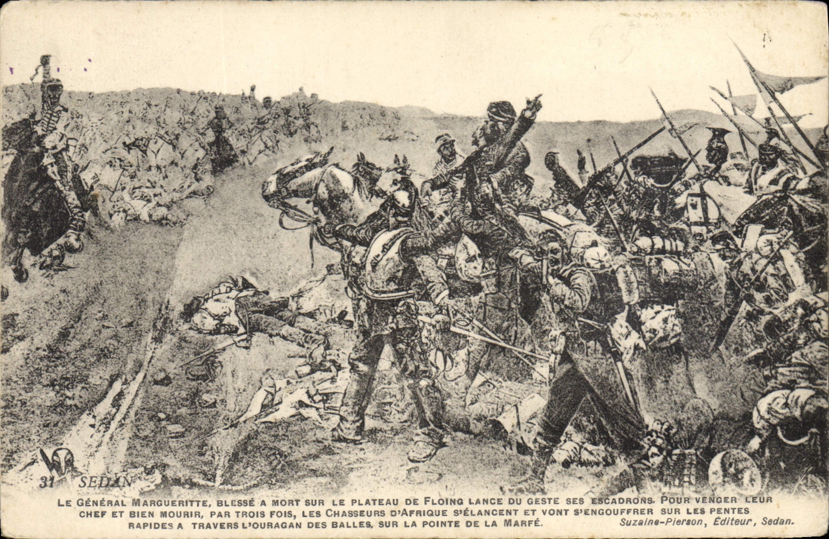 Schlacht bei Sedan — General Margueritte tödlich verwundet auf dem Plateau von Floing — Suzaine-Pierson, Verlag Sedan, n°31