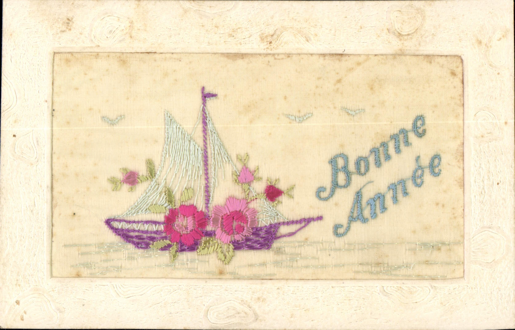 CPA Fantaisie Tissee Bateau Voilier