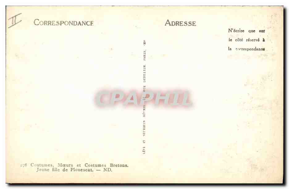 CPA Folklore Jeune fille de Plouescat — Verso