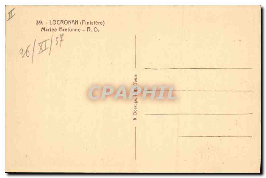 CPA Folklore Locronan Mariee Bretonne Mariage  — Verso