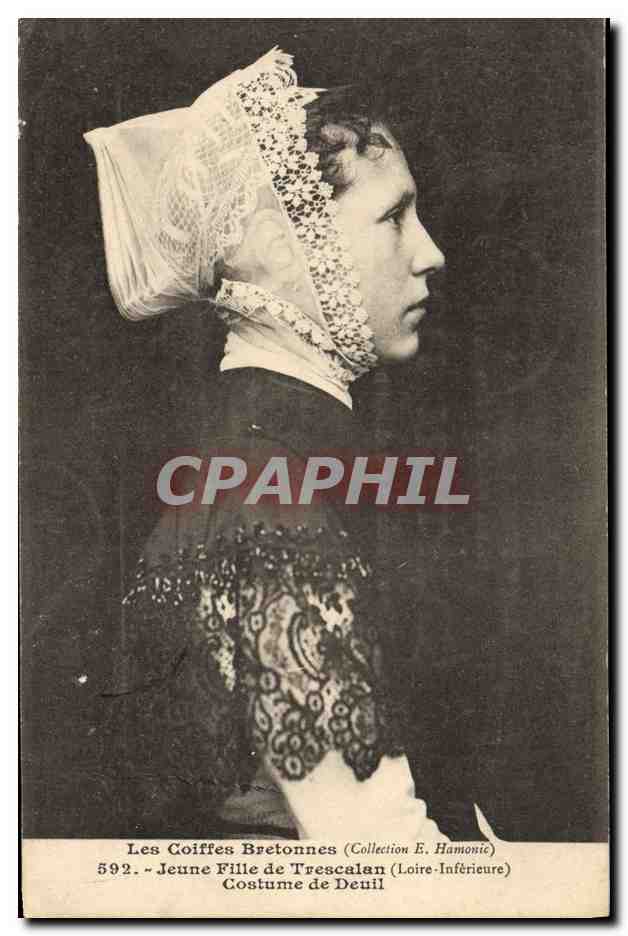 CPA Folklore Jeune fille de Trescalan Costume de deuil