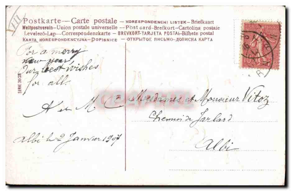 Bonne Année 1907 — oiseaux et roses — série 30.25 — Verso