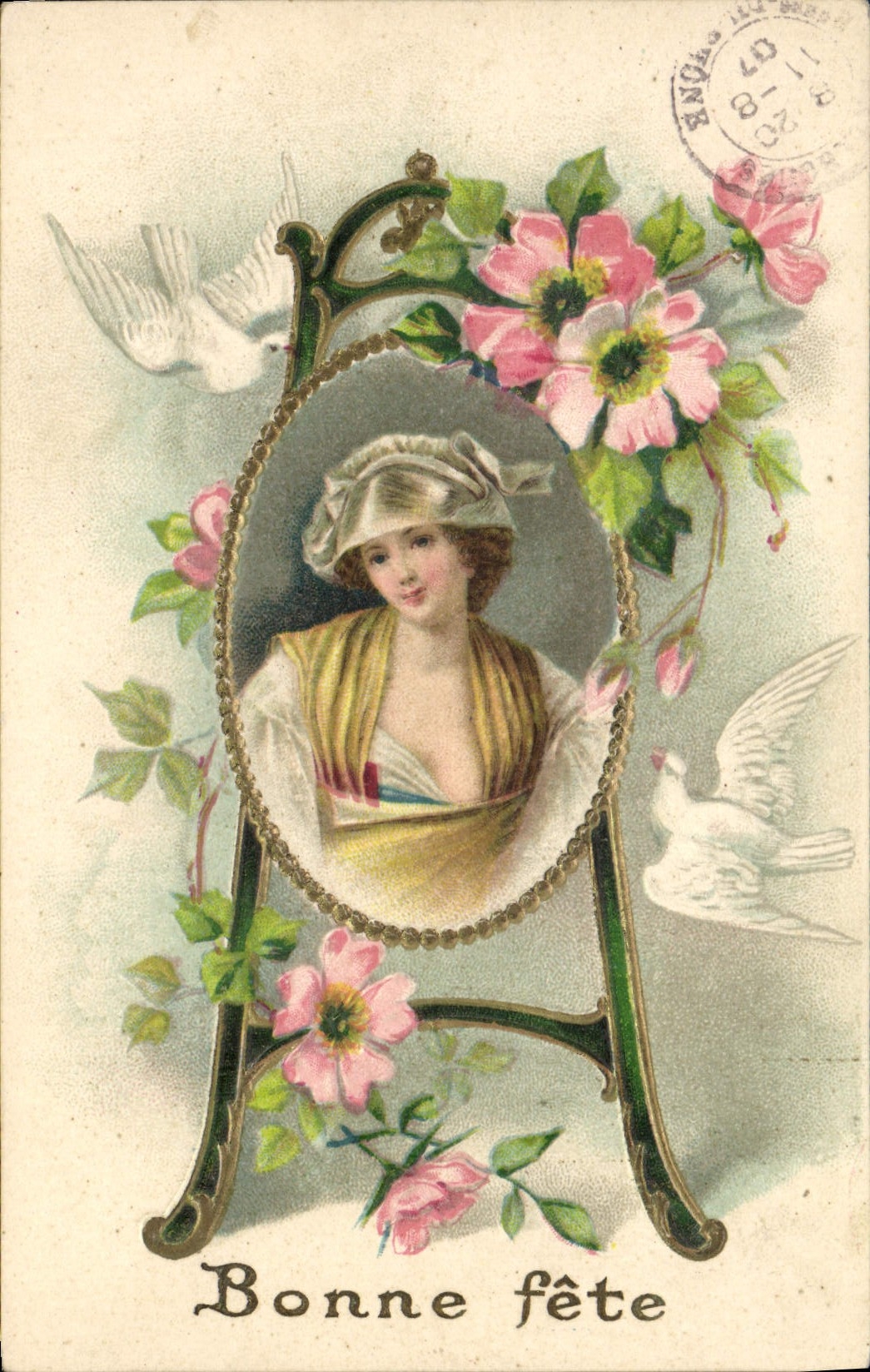 CPA Fantaisie Fleurs Femme Colombes