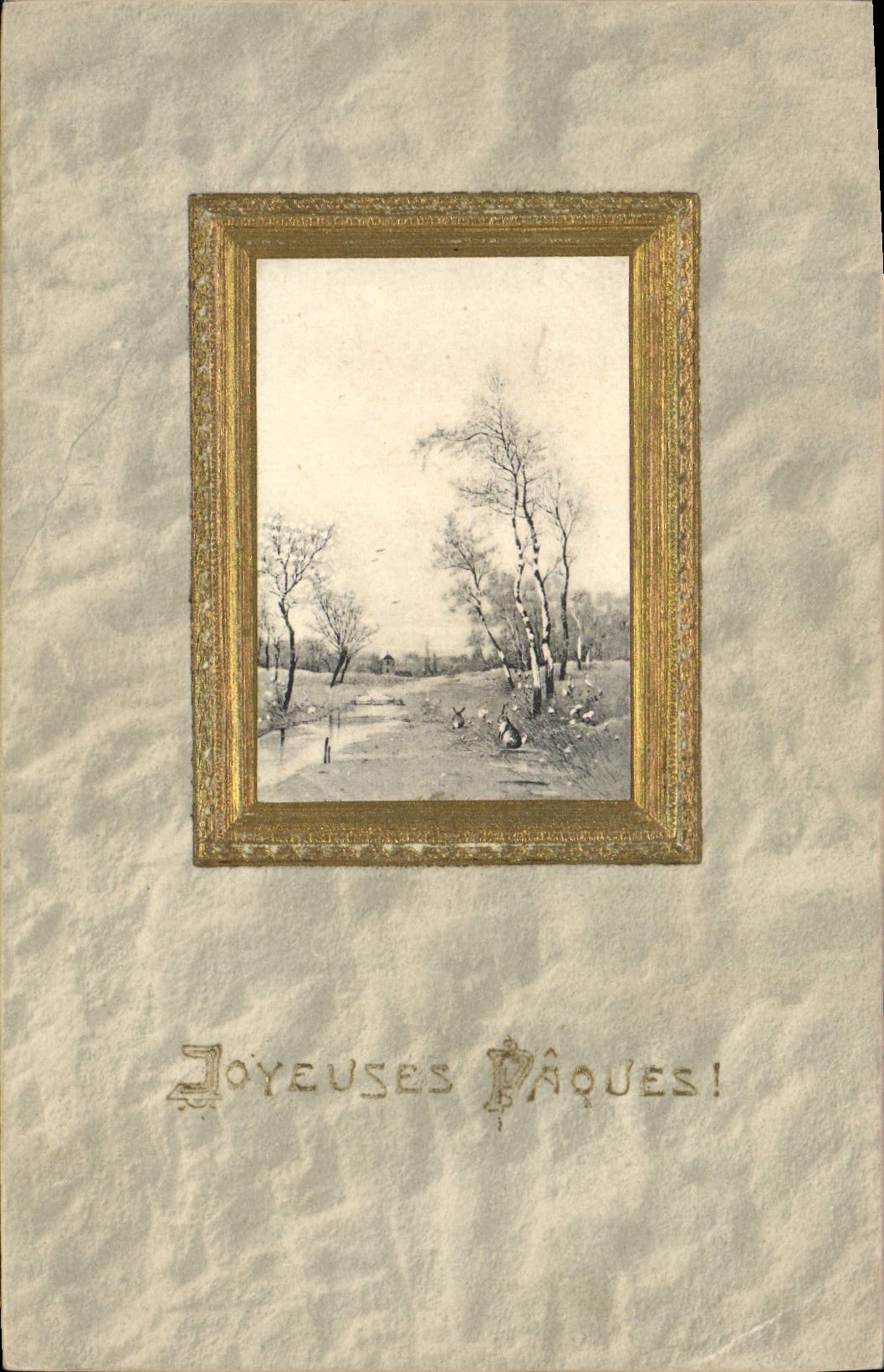 Paysage d'été dans un cadre doré — Joyeuses Pâques! — Carte postale universelle