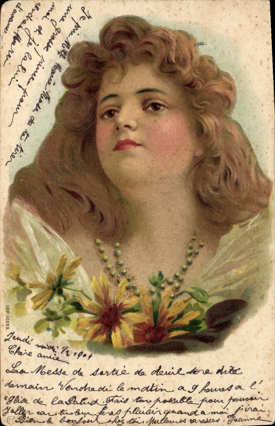 Jeune femme à fleurs — illustration — DEP 10328