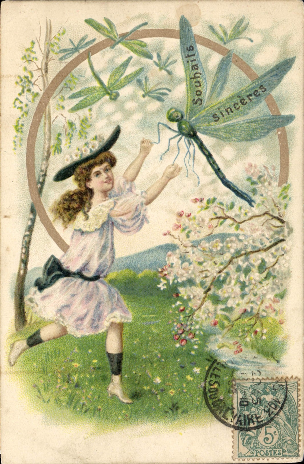 Fille jouant avec un dragonfly — Souhaits sincères — Éditeur : Les Souhaits Sincères, n° 5