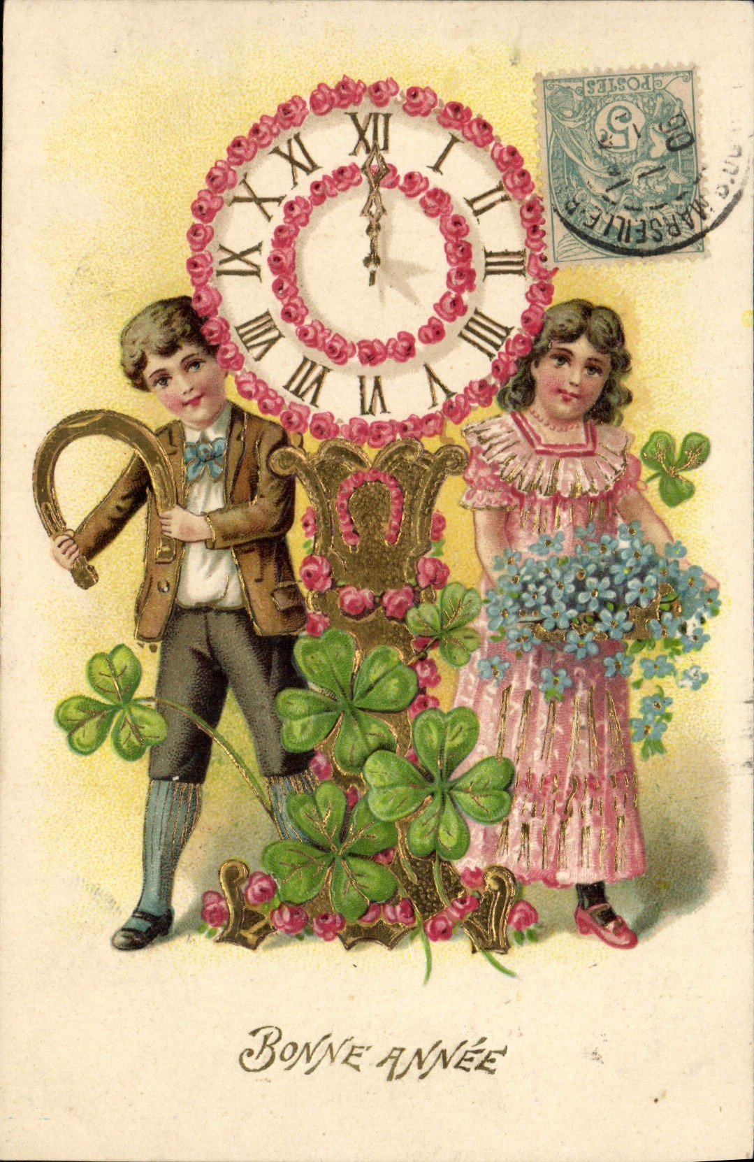 Niños y reloj decorado — Buena Año — editor no visible