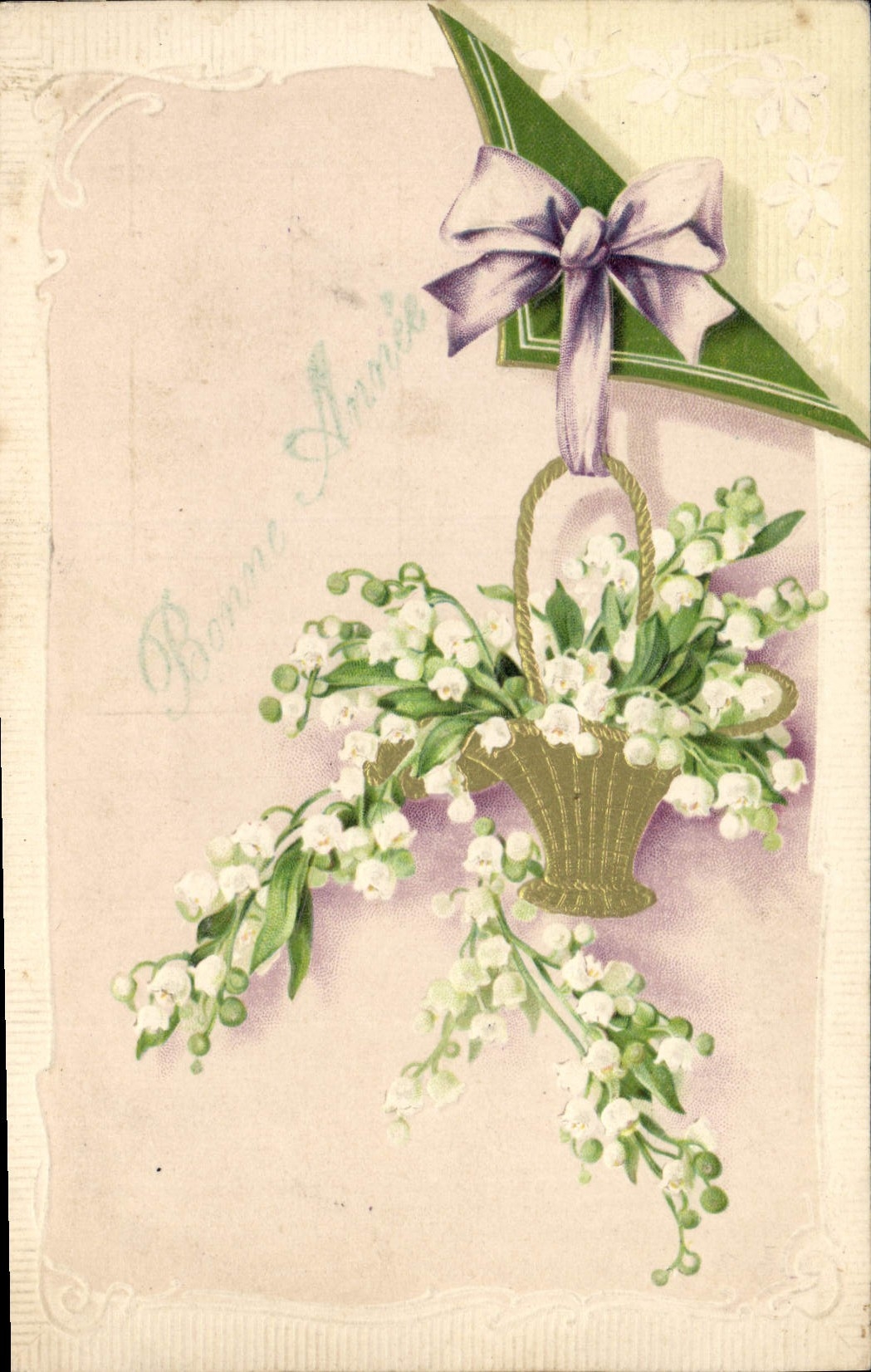 Bouquet de muguet dans un panier — Bonne Année — éditeur CPAPHIL n°692