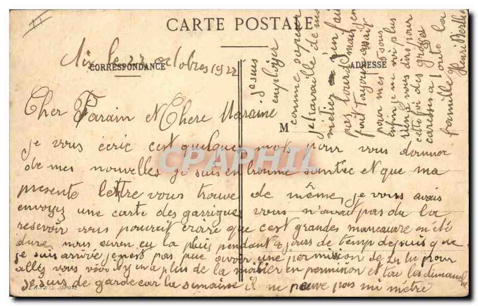 CPA Brouette Militaria A la caserne La corvee — Rückseite