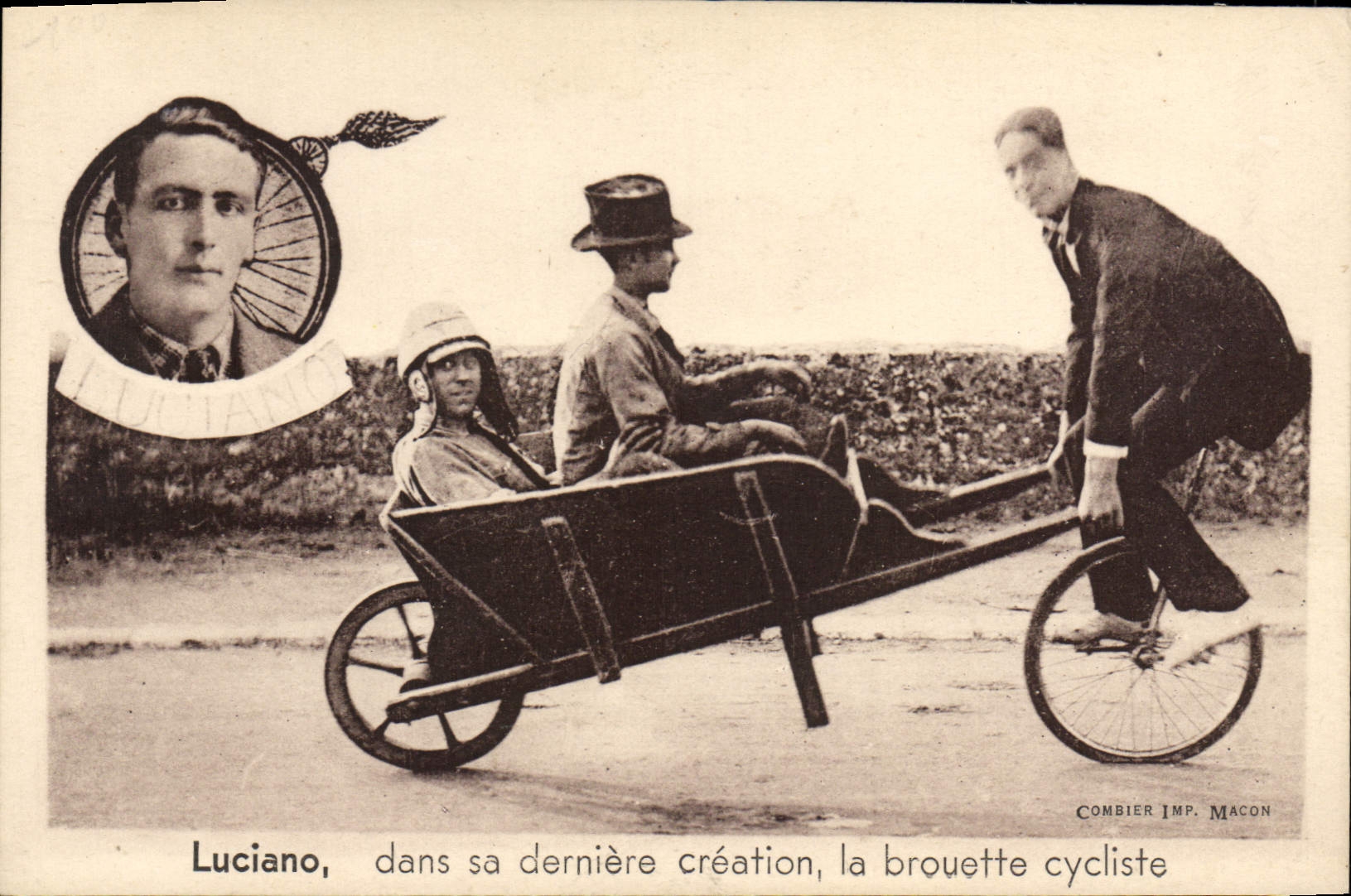 Luciano — sa dernière création, la brouette cycliste — Combier Imp. Macon