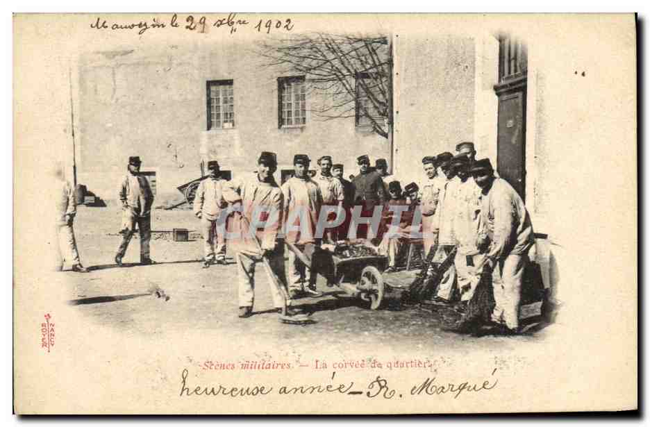 Maurey — Scènes militaires. — La corvée de quartier — Dr. Marqué
